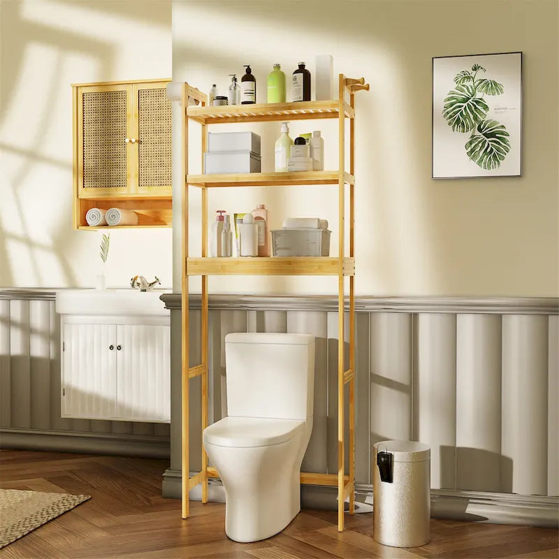Bambus-Regal zur Aufbewahrung über der Toilette mit verstellbaren Einl – Los Badiglione