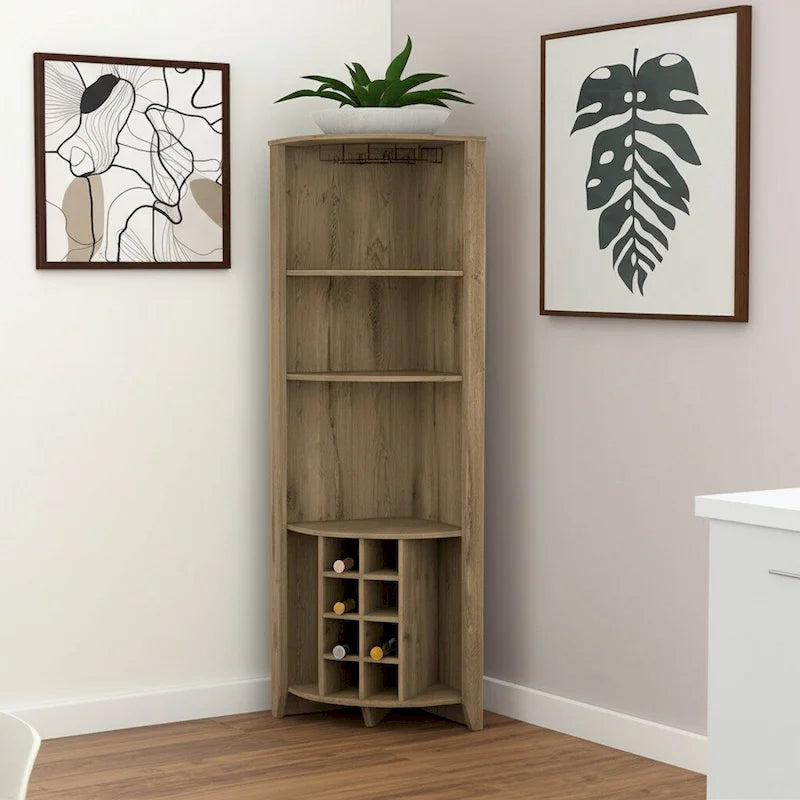 Mobile bar angolare in legno marrone chiaro da 71"