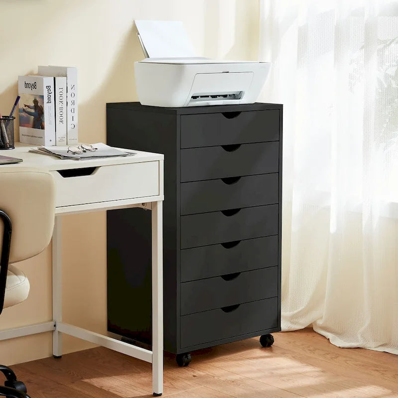 7-Drawer Vertical File Cabinet, Mobile Rolling Storage Dresser with Wheels
