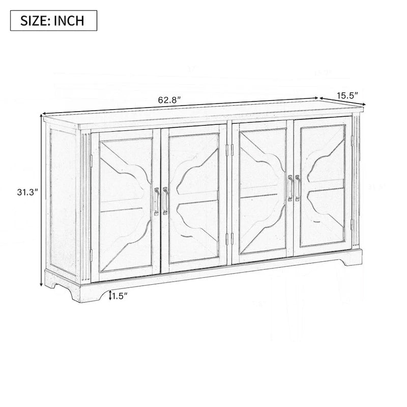 Credenza in legno a due ripiani e quattro ante