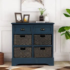 Mobiletto rustico con 2 cassetti e 4 cesti in rattan