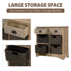 Mobiletto rustico con 2 cassetti e 4 cesti in rattan