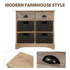 Mobiletto rustico con 2 cassetti e 4 cesti in rattan