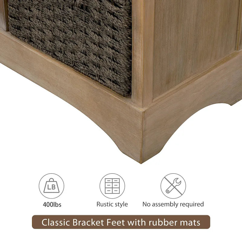 Mobiletto rustico con 2 cassetti e 4 cesti in rattan