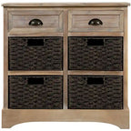 Mobiletto rustico con 2 cassetti e 4 cesti in rattan