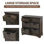 Mobiletto rustico con 2 cassetti e 4 cesti in rattan