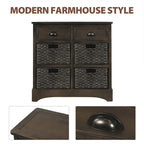 Mobiletto rustico con 2 cassetti e 4 cesti in rattan