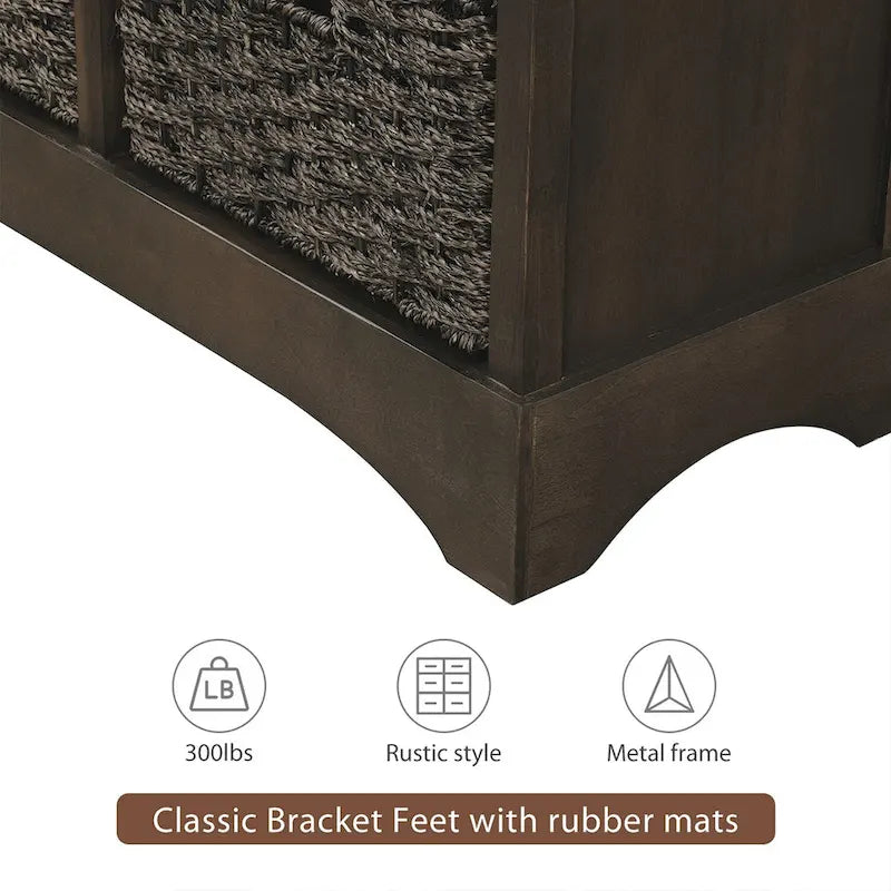 Mobiletto rustico con 2 cassetti e 4 cesti in rattan