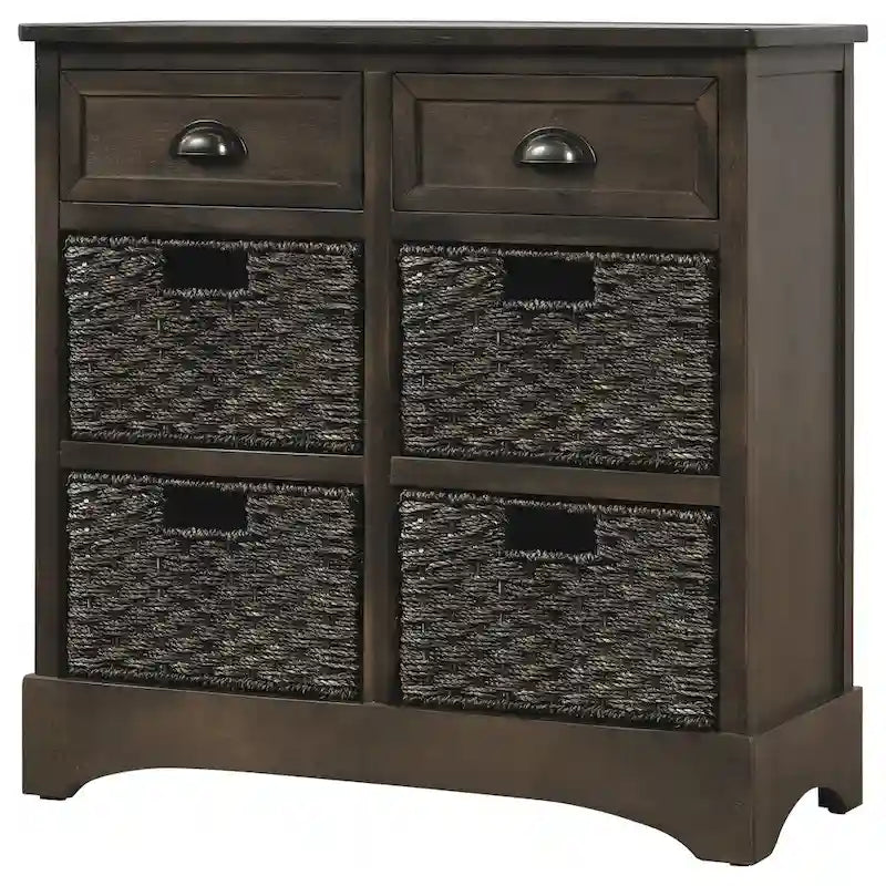 Mobiletto rustico con 2 cassetti e 4 cesti in rattan