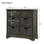 Mobiletto rustico con 2 cassetti e 4 cesti in rattan