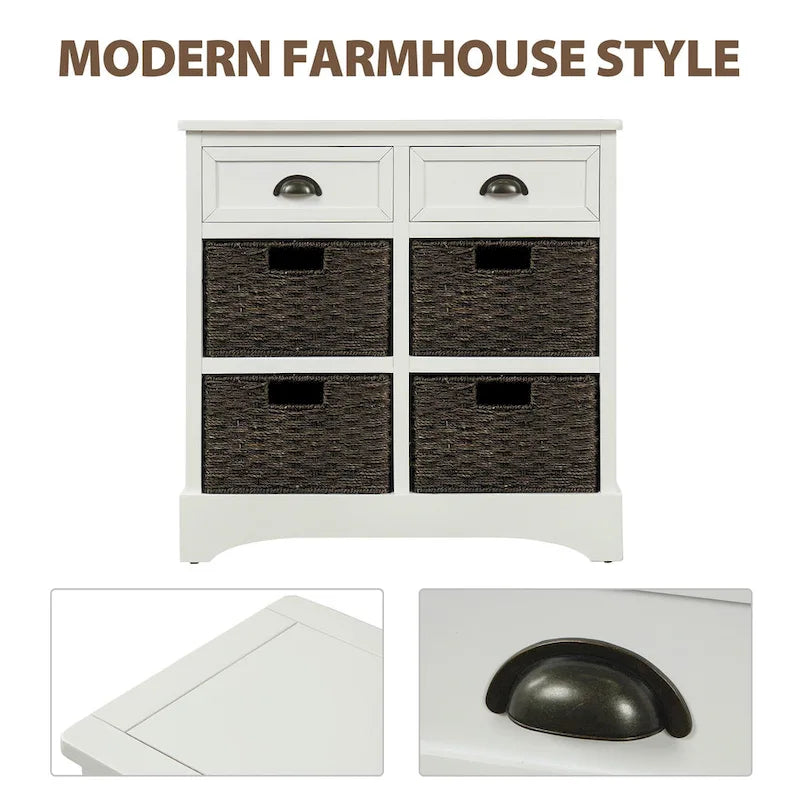 Mobiletto rustico con 2 cassetti e 4 cesti in rattan
