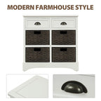 Mobiletto rustico con 2 cassetti e 4 cesti in rattan