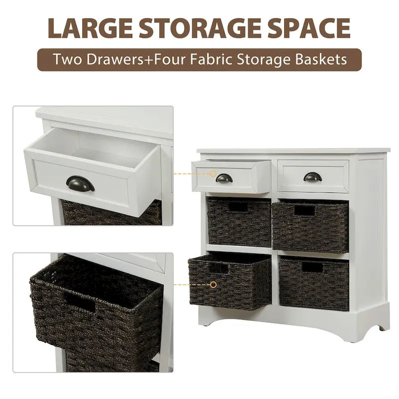 Mobiletto rustico con 2 cassetti e 4 cesti in rattan