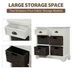 Mobiletto rustico con 2 cassetti e 4 cesti in rattan