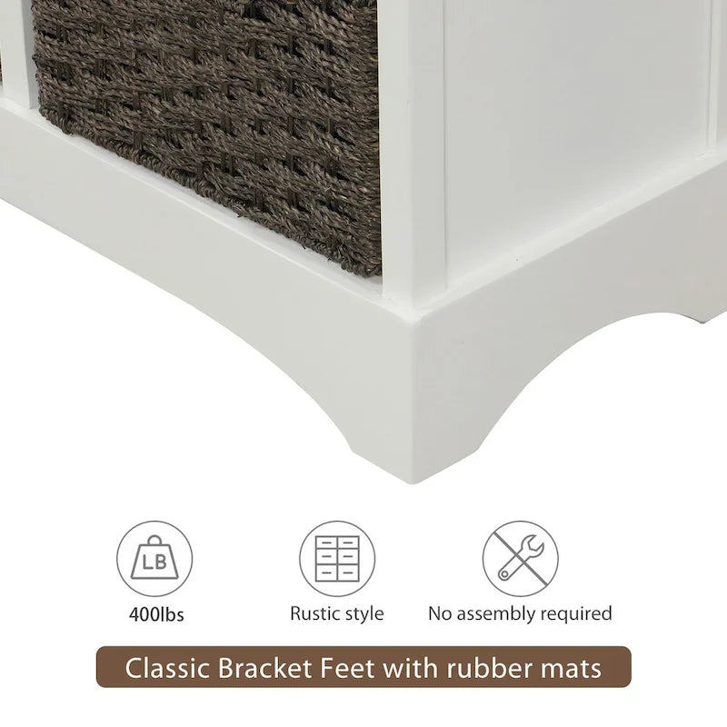 Mobiletto rustico con 2 cassetti e 4 cesti in rattan