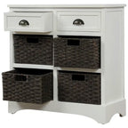 Mobiletto rustico con 2 cassetti e 4 cesti in rattan
