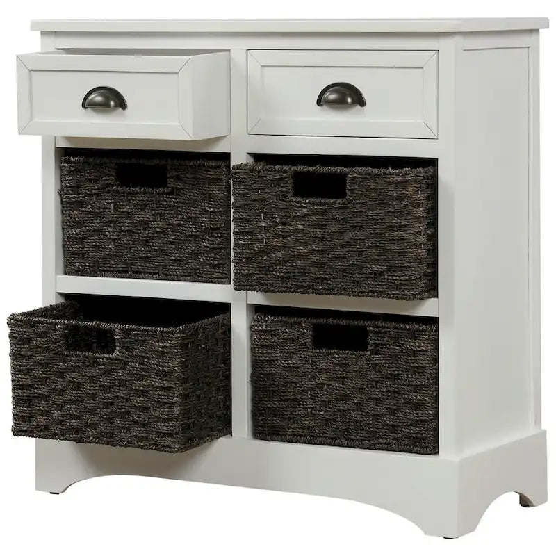 Mobiletto rustico con 2 cassetti e 4 cesti in rattan
