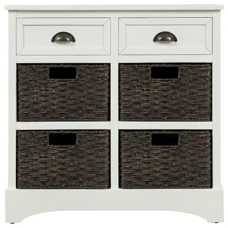Mobiletto rustico con 2 cassetti e 4 cesti in rattan
