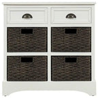 Mobiletto rustico con 2 cassetti e 4 cesti in rattan