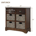 Mobiletto rustico con 2 cassetti e 4 cesti in rattan