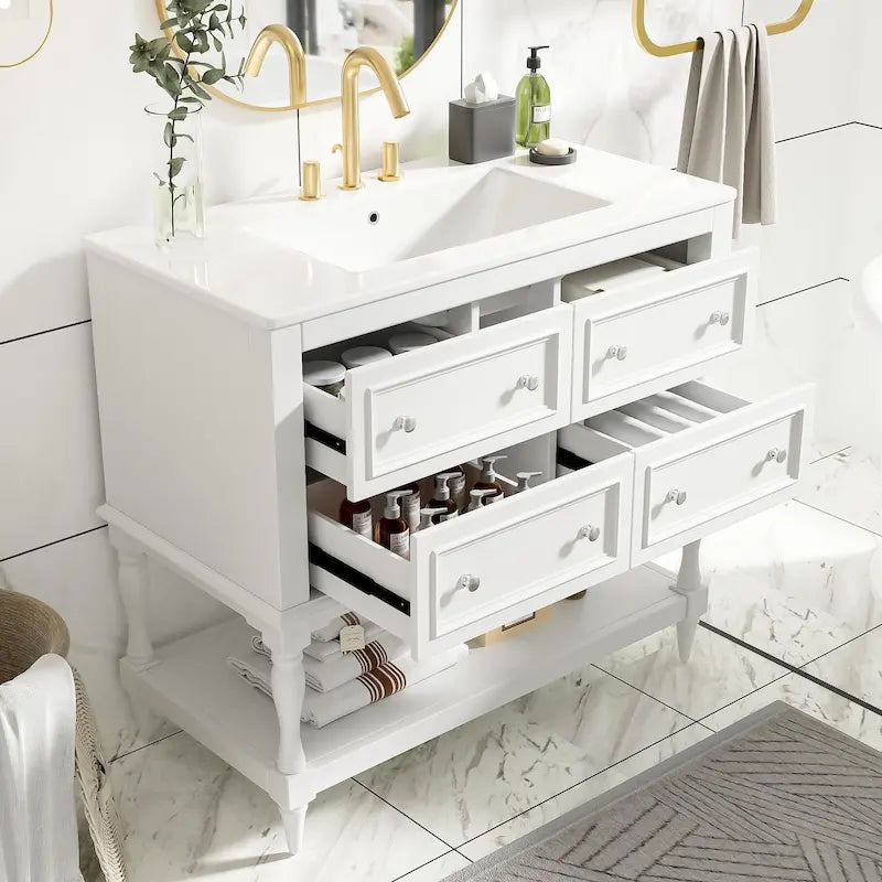 Mobile bagno da 90 cm con lavabo in ceramica sottopiano e 4 cassetti