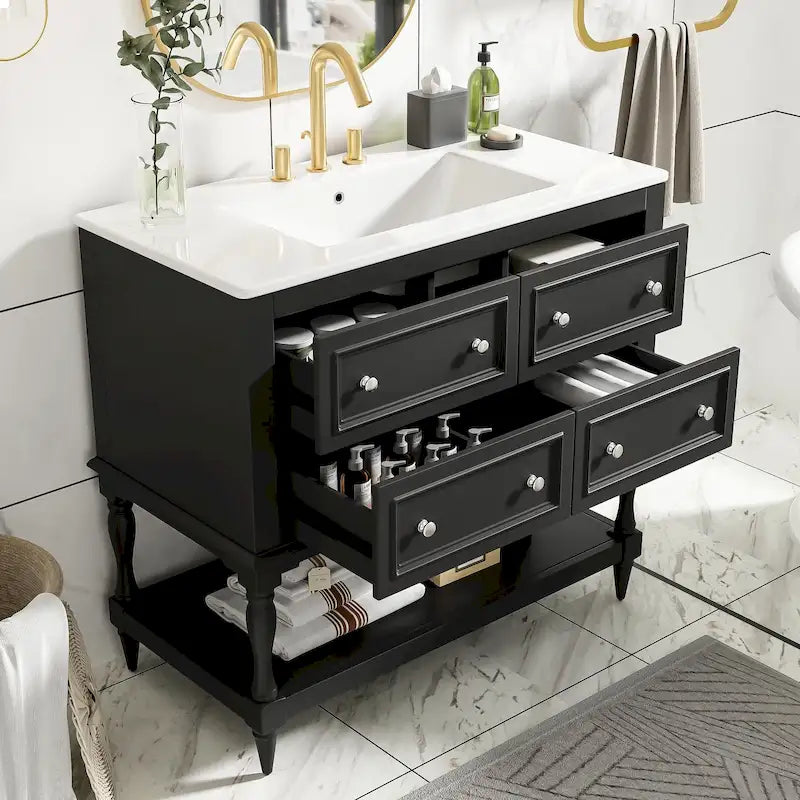 Mobile bagno da 90 cm con lavabo in ceramica sottopiano e 4 cassetti