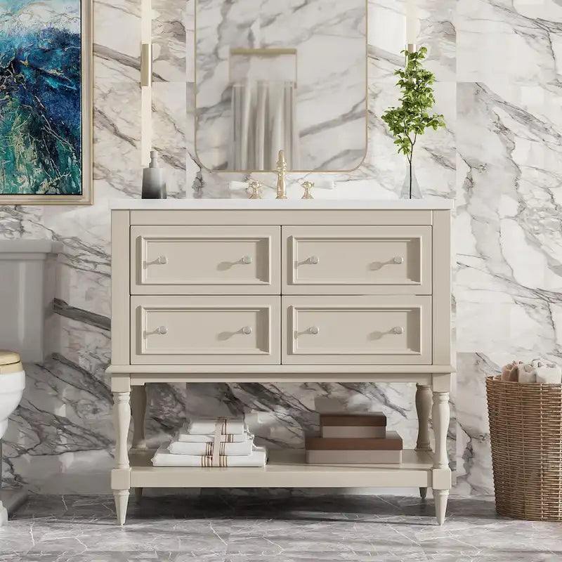 Mobile bagno da 90 cm con lavabo in ceramica sottopiano e 4 cassetti