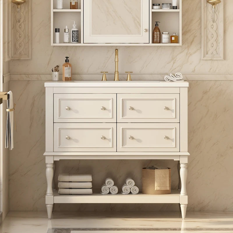 Mobile bagno da 90 cm con lavabo in ceramica sottopiano e 4 cassetti