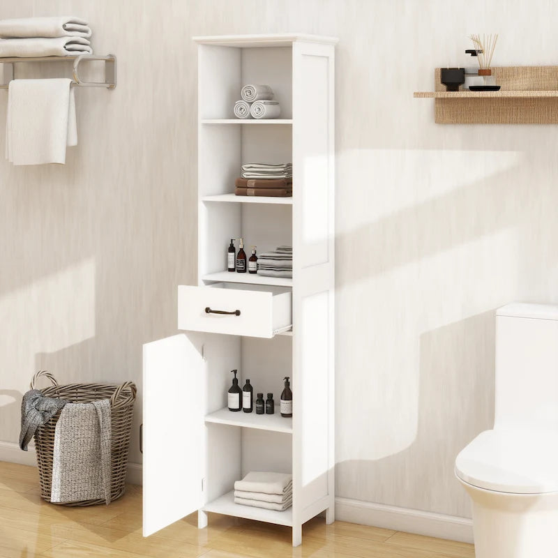 Mobiletto contenitore da pavimento con 1 anta e 1 cassetto, bianco