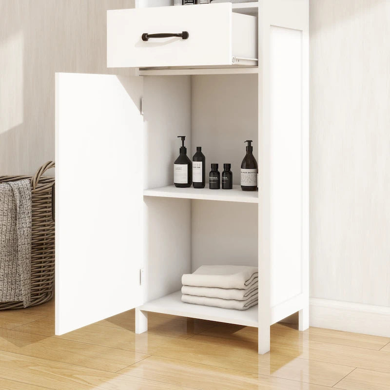Mobiletto contenitore da pavimento con 1 anta e 1 cassetto, bianco