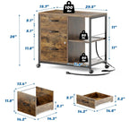 Classificatore in legno a 3 cassetti con presa di corrente integrata e rotelle