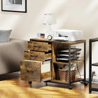 Classificatore in legno a 3 cassetti con presa di corrente integrata e rotelle