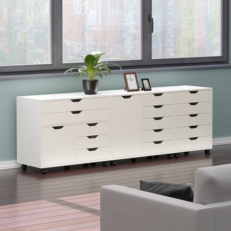 Set da 3 Mobili Contenitori con Rotelle, Bianco