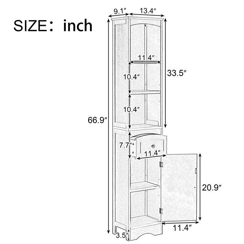 Mobile contenitore da bagno alto 170 cm con cassetto e ripiano regolabile, verde