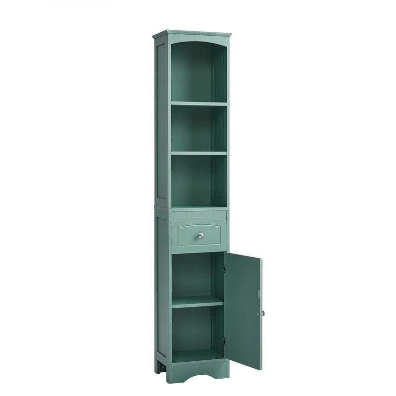 Mobile contenitore da bagno alto 170 cm con cassetto e ripiano regolabile, verde