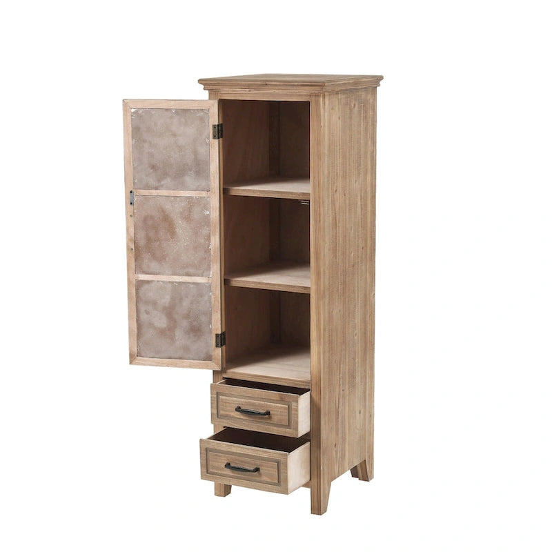 Mobile Contenitore Alto e Stretto in Legno con 2 Cassetti e 1 Anta - 122,7 cm di Altezza