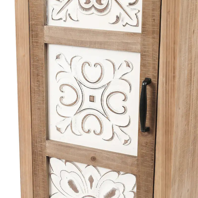 Mobile Contenitore Alto e Stretto in Legno con 2 Cassetti e 1 Anta - 122,7 cm di Altezza