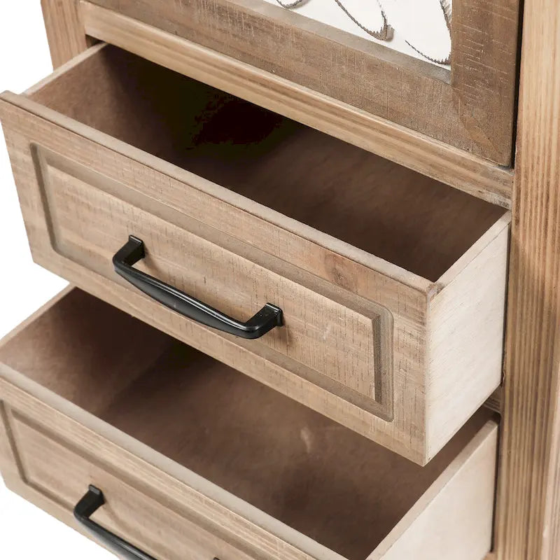 Mobile Contenitore Alto e Stretto in Legno con 2 Cassetti e 1 Anta - 122,7 cm di Altezza