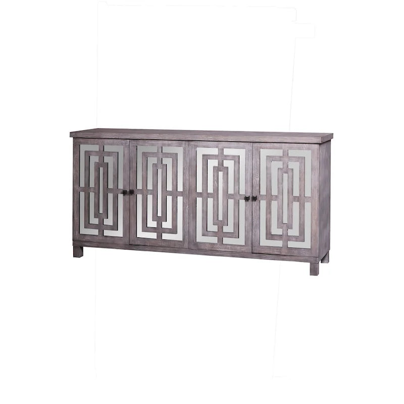 Credenza a specchio smussato con finitura grigio lavato a 4 ante