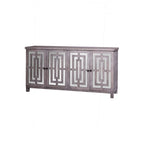 Credenza a specchio smussato con finitura grigio lavato a 4 ante