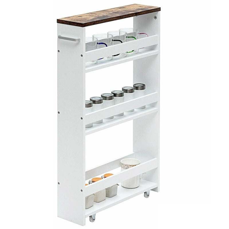 Carrello portatutto sottile a 4 ripiani con maniglia, 48,2 cm x 13 cm x 80 cm