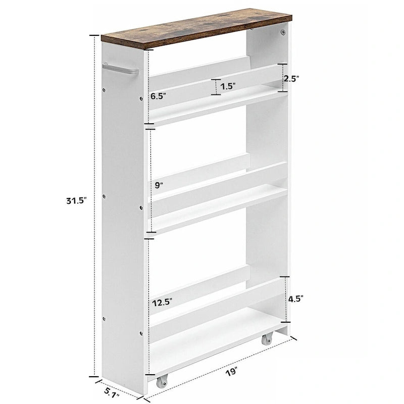 Carrello portatutto sottile a 4 ripiani con maniglia, 48,2 cm x 13 cm x 80 cm