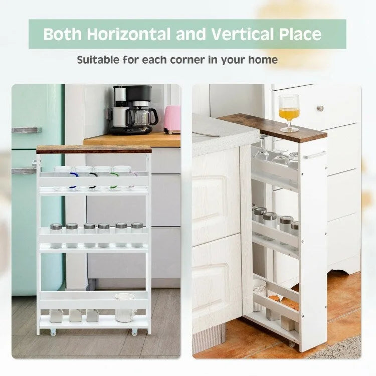 Carrello portatutto sottile a 4 ripiani con maniglia, 48,2 cm x 13 cm x 80 cm