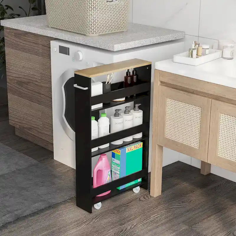 Carrello portaoggetti sottile a 4 ripiani con ruote bloccabili