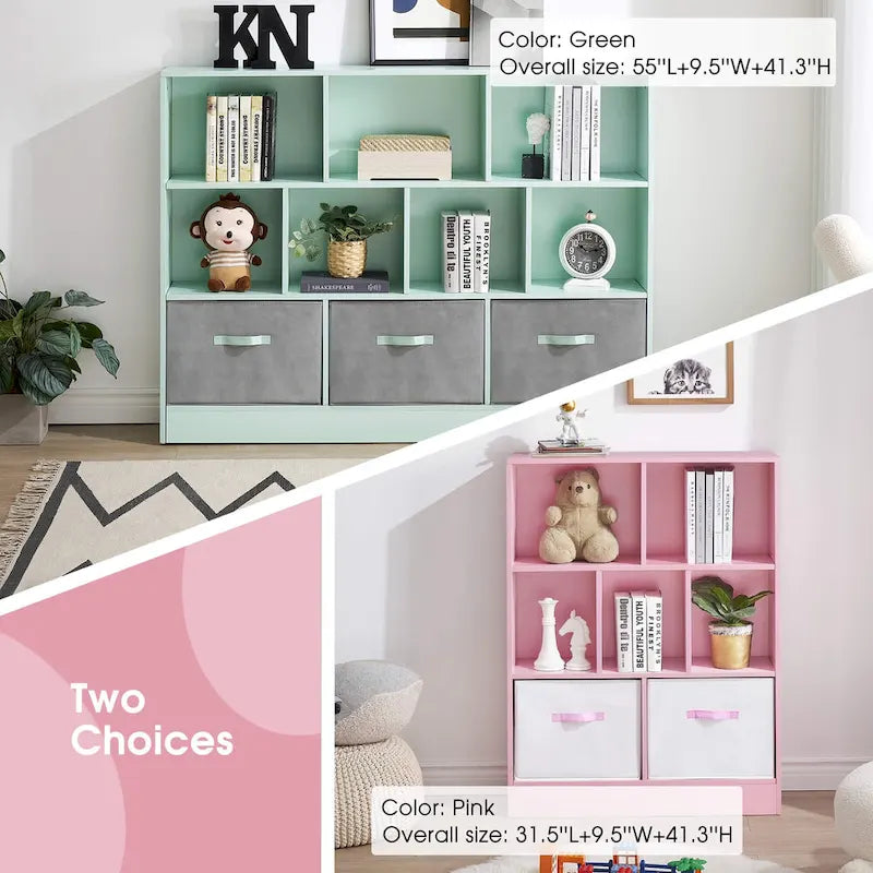Libreria portaoggetti a 3 ripiani per bambini, mobile espositore in legno per camera da letto