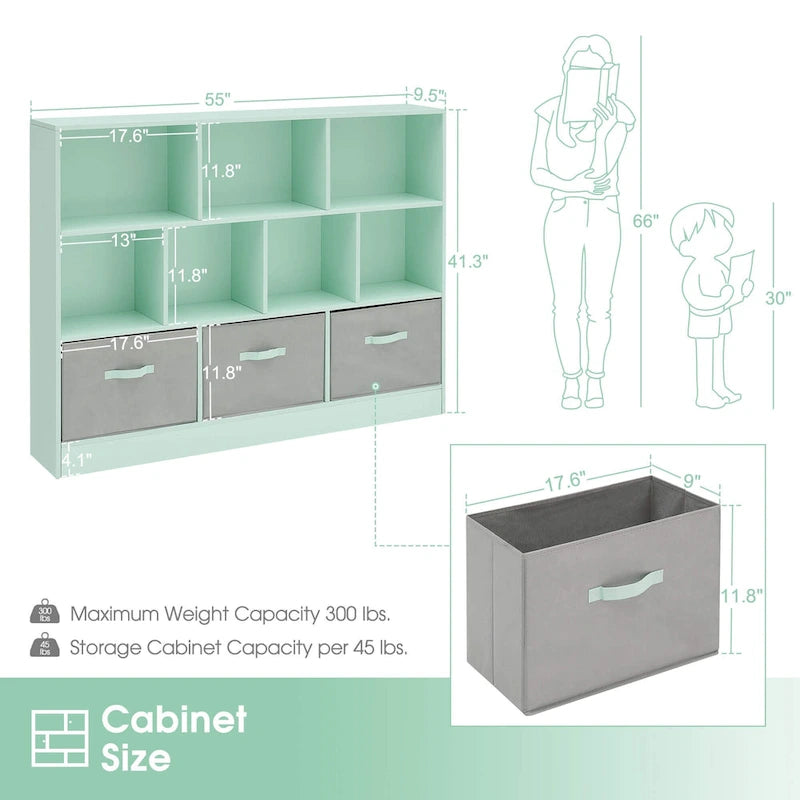 Libreria portaoggetti a 3 ripiani per bambini, mobile espositore in legno per camera da letto