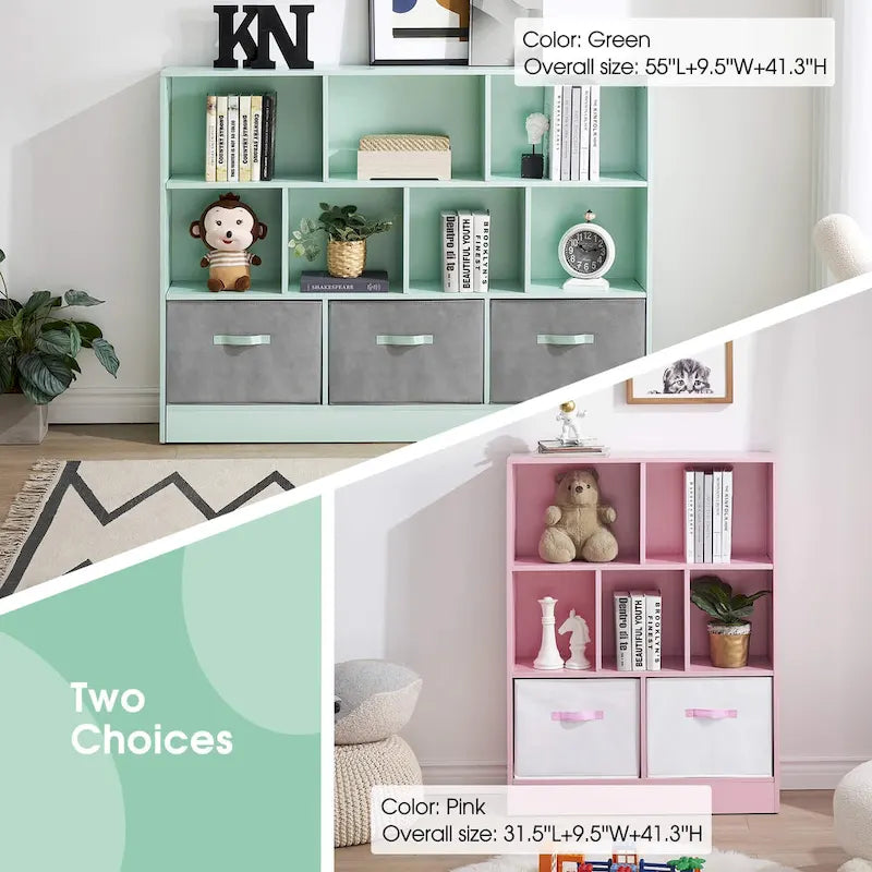 Libreria portaoggetti a 3 ripiani per bambini, mobile espositore in legno per camera da letto