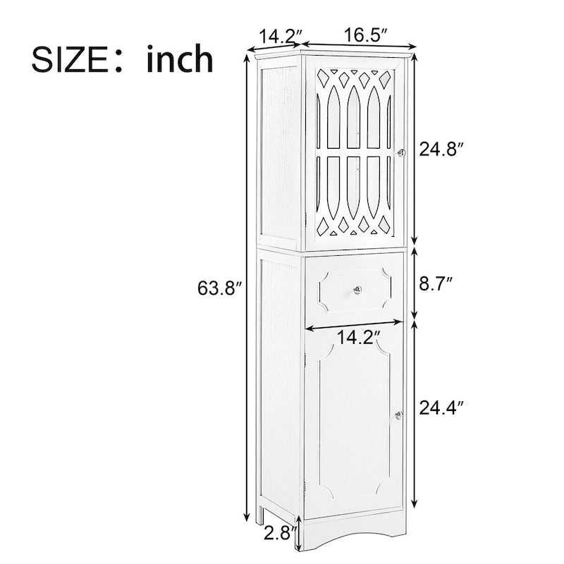 Mobiletto portaoggetti da 64" indipendente con cassetto e ripiano regolabile