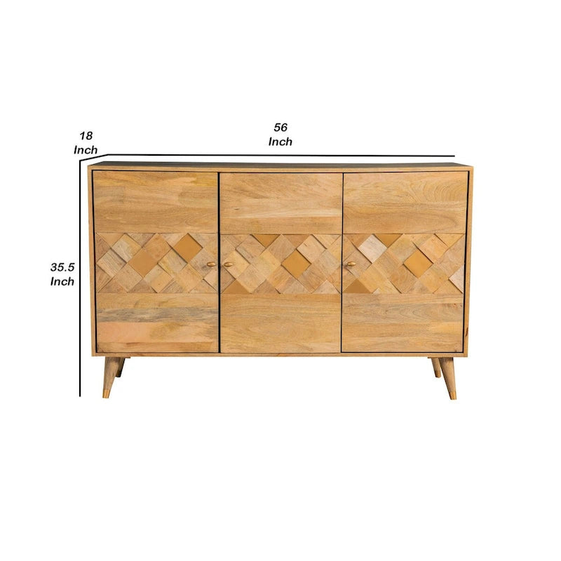 Mobile credenza a 3 ante da 56 pollici, geometrico, marrone naturale