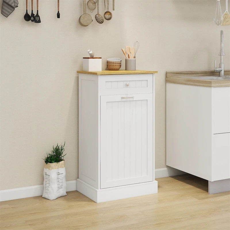Mobiletto Pattumiera da Cucina Indipendente con Anta Basculante e Cassetto Contenitore